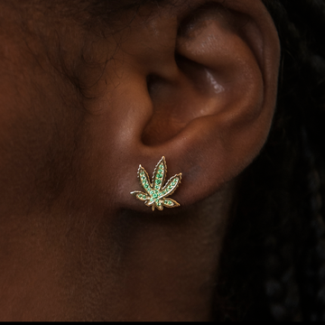 Emerald Weed Leaf Stud Earrings