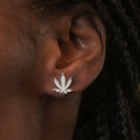 Pendientes de Tachuela con Hoja de Marihuana y Diamantes