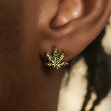 Emerald Weed Leaf Stud Earrings
