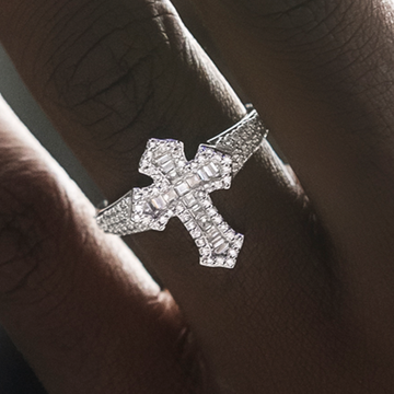 Diamond Baguette Gothic Cross Ring