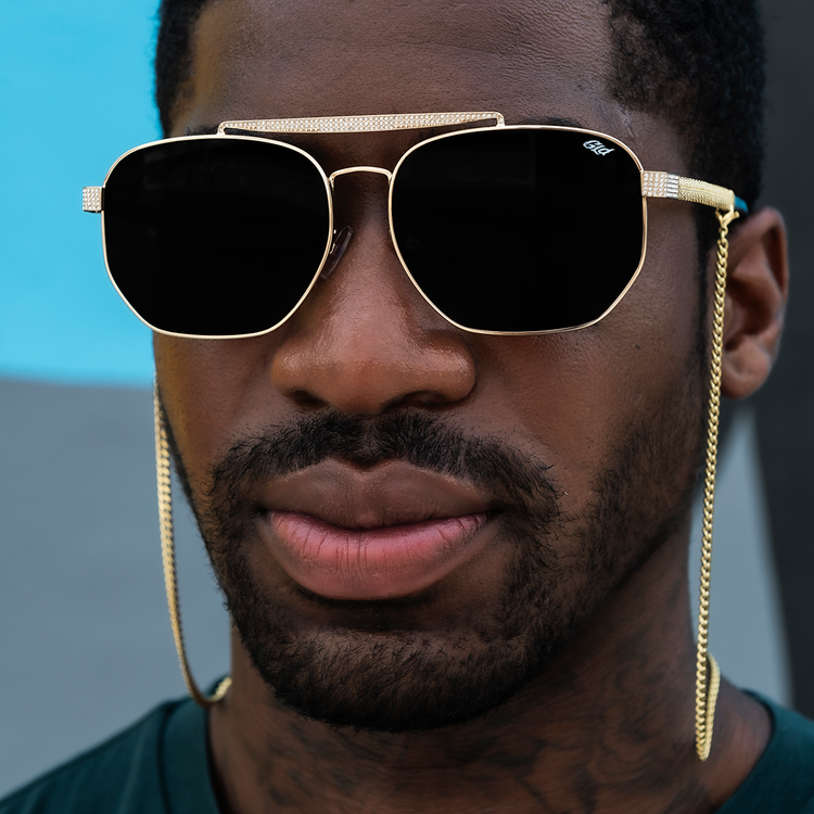 goggles gold The Grove Sunglasses in Yellow Gold with Sunglass Chain- The GLD Shop