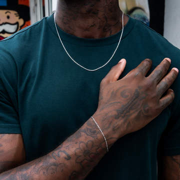 Figaro Chain + Bracelet Bundle in White Gold- 2mm