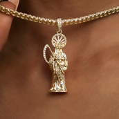 Iced Grim Reaper Pendant in Yellow Gold