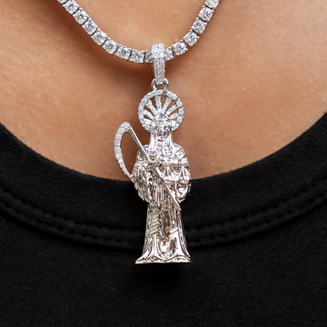 Iced Grim Reaper Pendant in White Gold