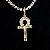 Diamond Baguette Ankh Cross Pendant in Yellow Gold
