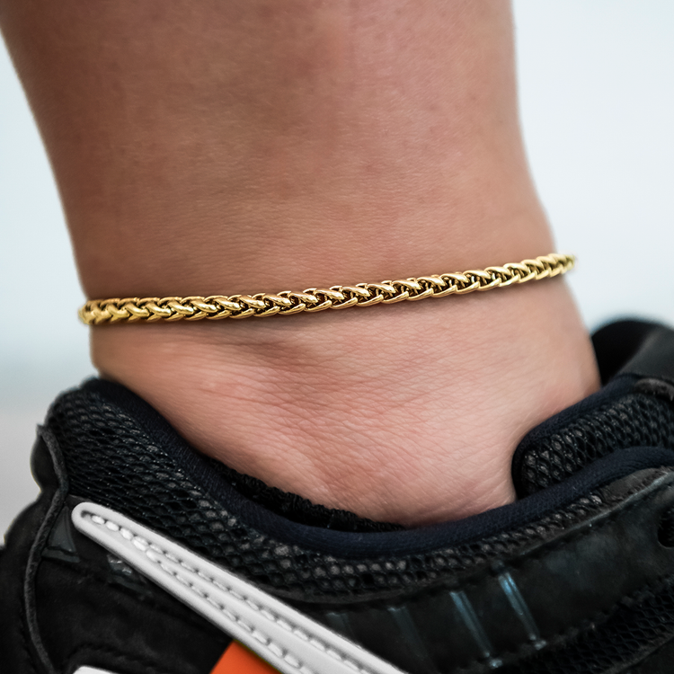 Palm Chain Anklet in Yellow Gold- 4mm- The GLD Shop