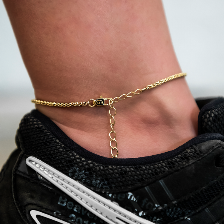 Palm Chain Anklet in Yellow Gold- 2mm