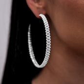 GLD Diamond Prong Hoop Earrings in White Gold