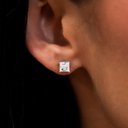 Pendientes de oro blanco con diamantes talla princesa de 5 mm