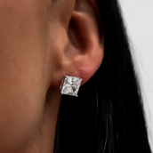 GLD 8mm Princess Cut Diamond Stud Earrings in White Gold