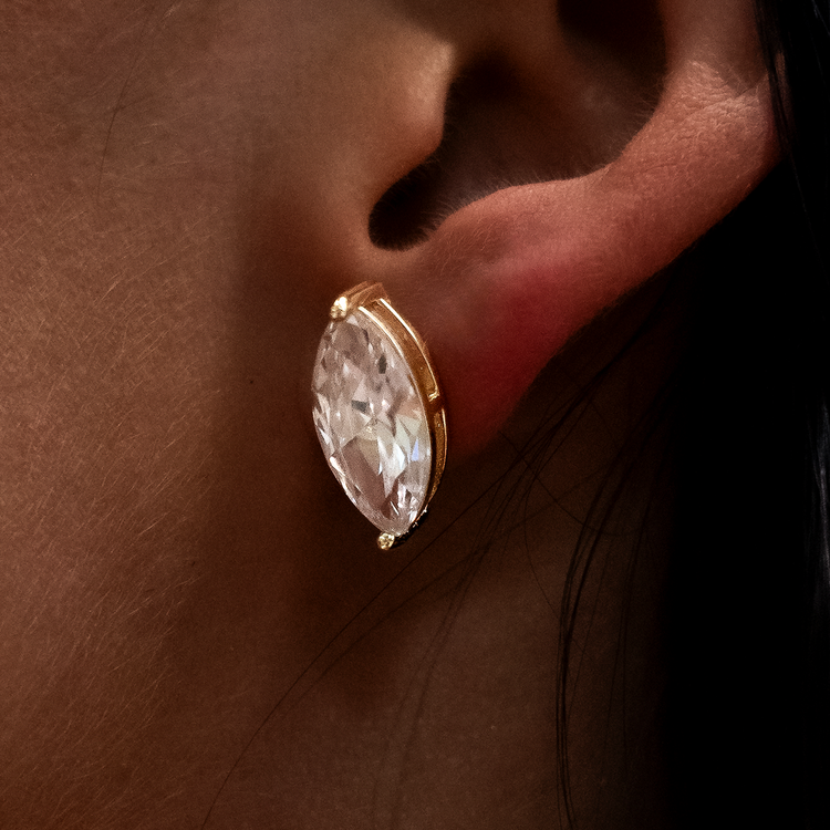 8mm Marquise Cut Diamond Stud Earrings in Yellow Gold