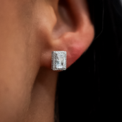 Baguette Micro Clustered Tennis Earrings in White Gold