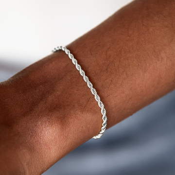 Rope Chain Necklace + Bracelet Bundle in White Gold - 2mm