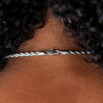 Paquete de collar + pulsera de cuerda en oro blanco - 4 mm