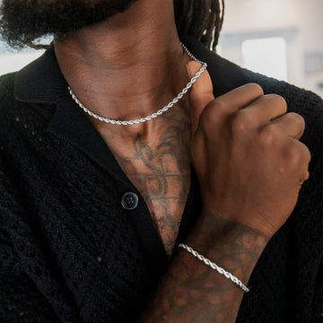 Rope Chain + Bracelet Bundle in White Gold- 4mm