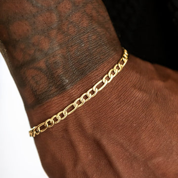 Figaro Chain + Bracelet Bundle in Yellow Gold - 4mm