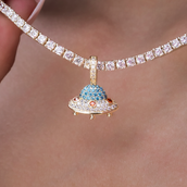 Micro Iced UFO Pendant in Yellow Gold