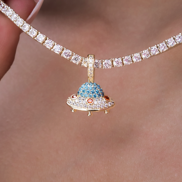 Micro Iced UFO Pendant in Yellow Gold