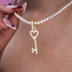 Diamond Heart Key Pendant in Yellow Gold