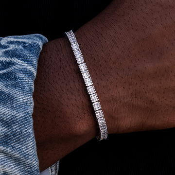 Pulsera de tenis de diamantes baguette en oro blanco - 3 mm