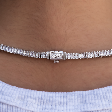 Diamond Baguette Tennis Necklace in White Gold- 3mm