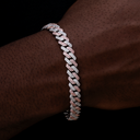 Brazalete cubano de puntas de diamante en oro rosa/blanco - 8.5mm