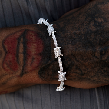 Iced Barbed Wire Chain + Bracelet Bundle in White Gold
