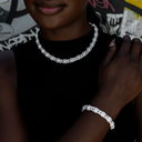 Paquete de collar y pulsera cubanos Iced Halo con perlas en oro blanco