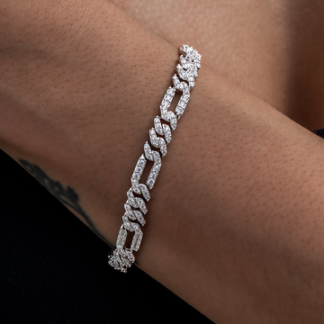 Pulsera Figaro de Diamantes en Oro Blanco- 6mm