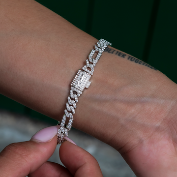 Pulsera Figaro de Diamantes en Oro Blanco- 6mm