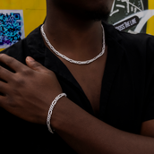 Diamond Figaro Chain + Bracelet Bundle in White Gold- 6mm
