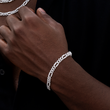 Pulsera Figaro de Diamantes en Oro Blanco- 6mm