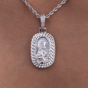 Icon Crowned Mary Pendant in White Gold