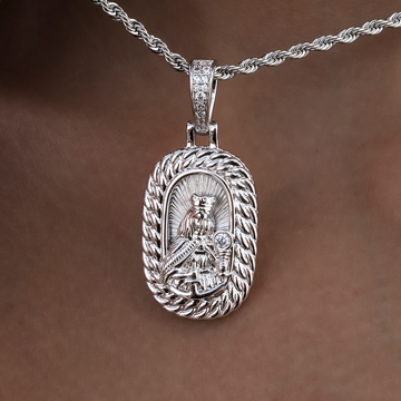 Icon Crowned Mary Pendant in White Gold
