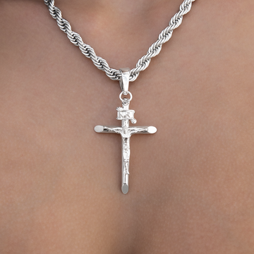 Large Crucifix Cross Pendant in White Gold