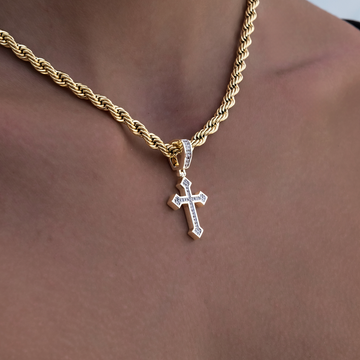 Micro Iced Celtic Cross in Yellow Gold