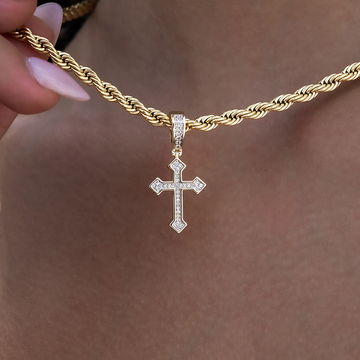 Micro Iced Celtic Cross in Yellow Gold