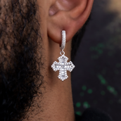 Baguette Gothic Cross Hoop Earrings