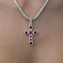 Ruby Stone Rounded Cross Pendant in Yellow Gold