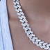 Diamond Baguette Cuban Necklace in White Gold- 12mm