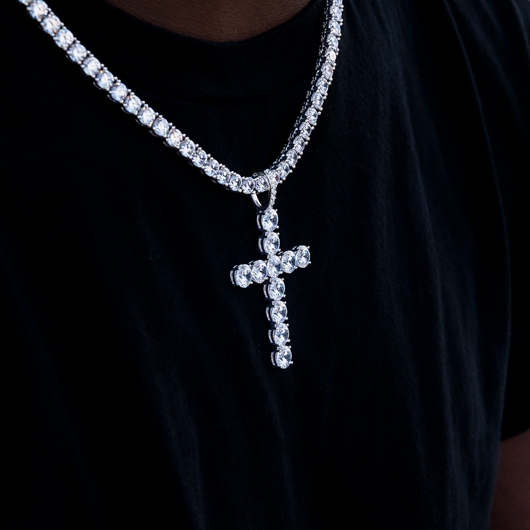 Large Diamond Cross Pendant in White Gold