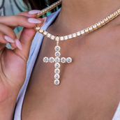 Large Diamond Cross Pendant in Yellow Gold