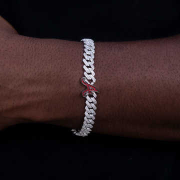 Atlanta Braves Official MLB Diamond Prong Cuban Bracelet in White Gold- 8.5mm