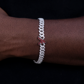 Atlanta Braves Official MLB Diamond Prong Cuban Bracelet in White Gold- 8.5mm