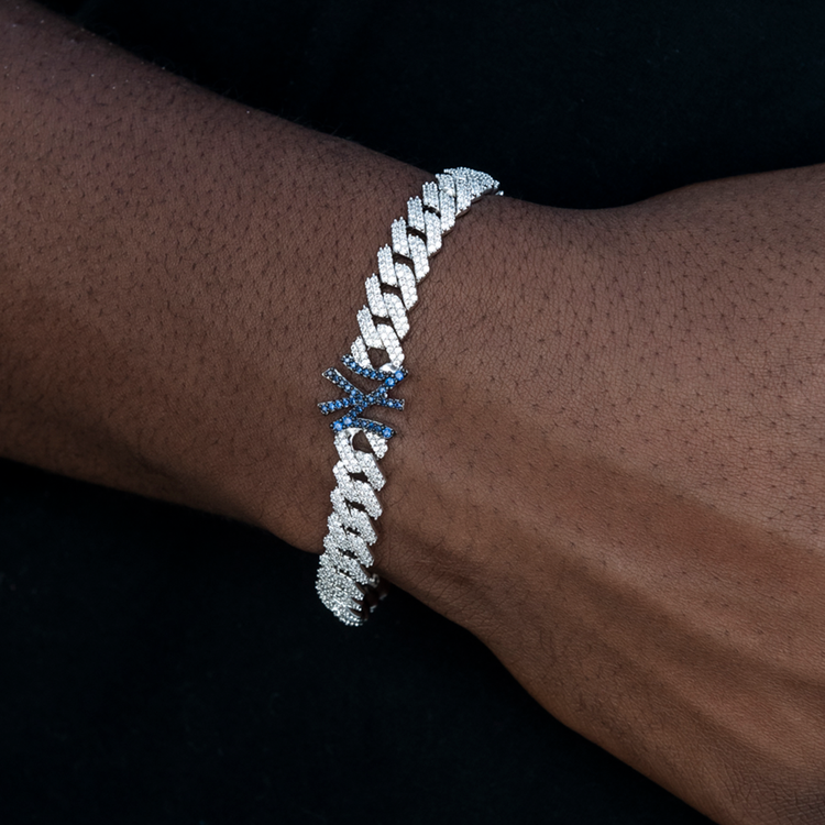 New York Yankees Official MLB Diamond Prong Cuban Bracelet in White Gold- 8.5mm