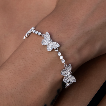 Micro Tennis Butterfly Bracelet in White Gold