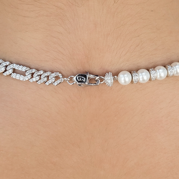 Diamond Figaro Pearl Necklace