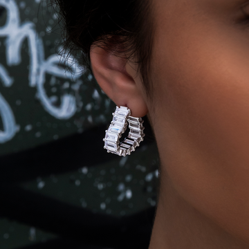 Baguette Heart Hoop Earrings - White Gold