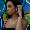Juego de microcadena cubana con broche de diamante + pulsera + pendientes de aro en oro blanco