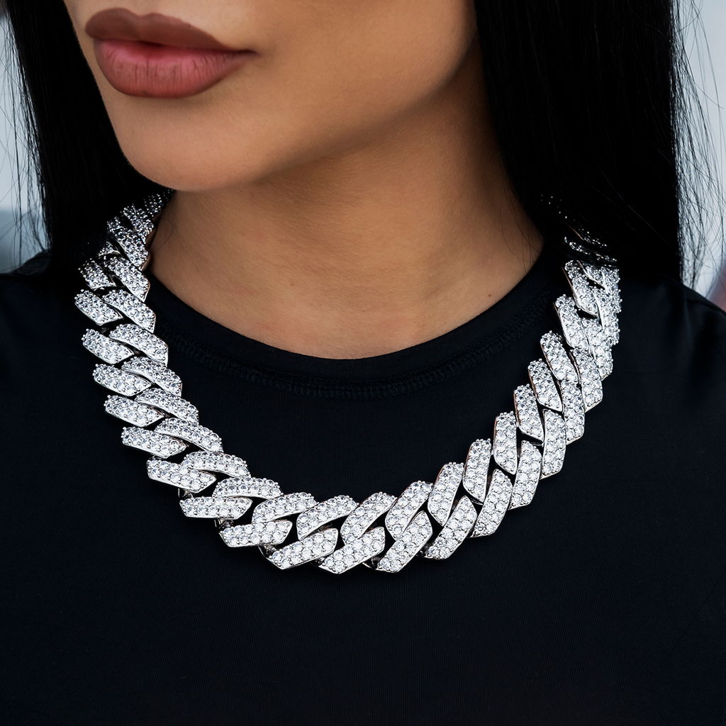 Diamond Prong Link Necklace in White Gold - 25mm – The GLD Shop